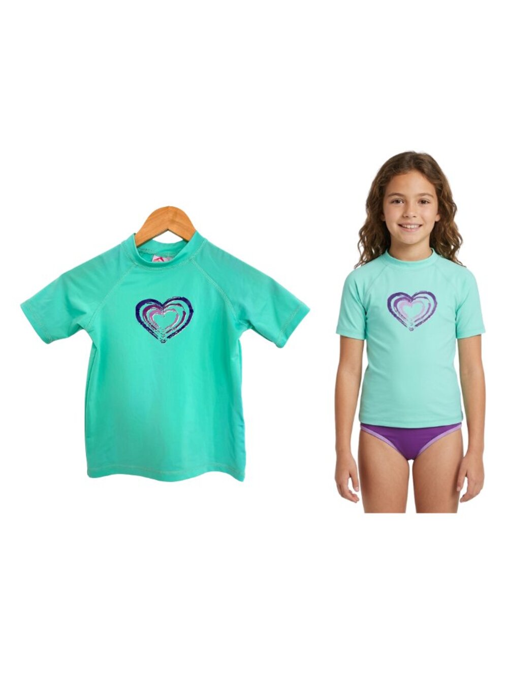 Kanu Surf Rash Guard Shirt Girls Medium 10 Swim Karlie Candy Green Aqua Heart
